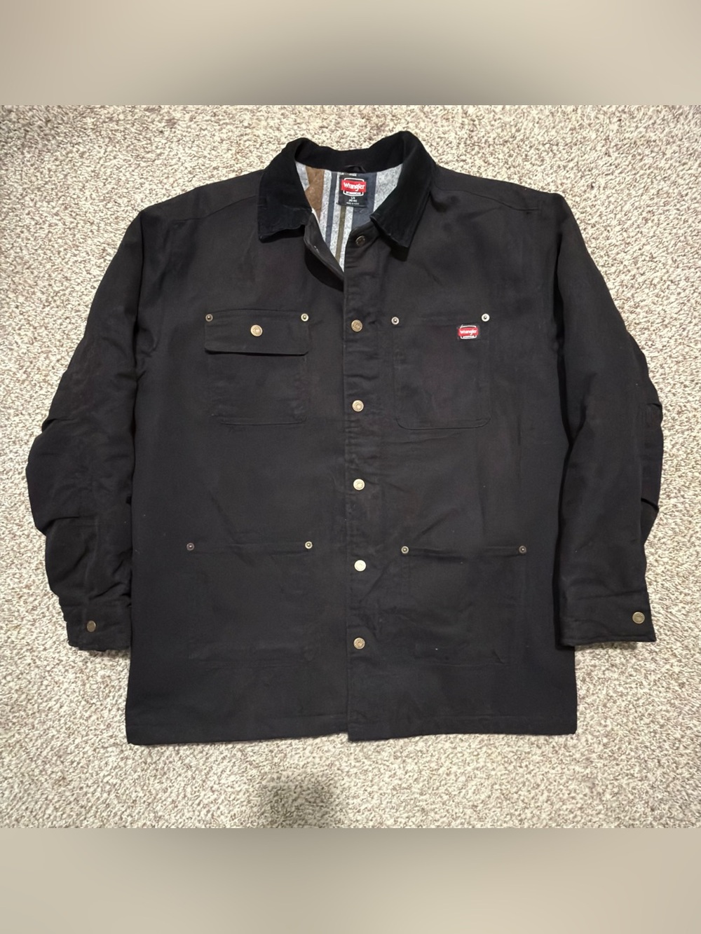 Wrangler Workwear Jacket Men's Large (42-44) Black Canvas Corduroy Collar Lined